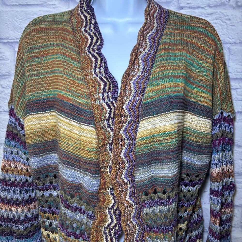 Soft Surroundings Size Large Albi Open Crochet Multicolor Long Sweater Cardigan
